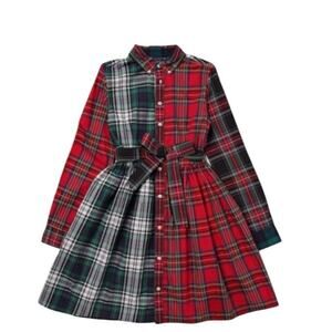 Polo Ralph Lauren Girls Red Plaid Shirt Dress Sz 16 Cotton Madras Button up